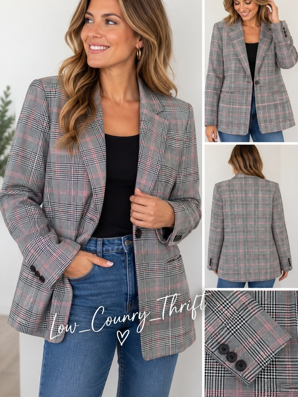 Worthington XXL Plaid Blazer NWT Pink Gray Black Menswear Inspired